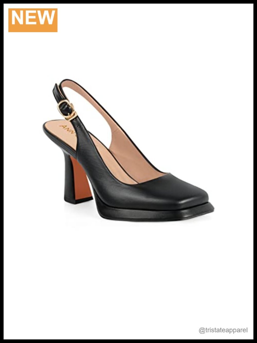 Platform Slingback High Heels Square Toe Pump Shoes Faux Leather